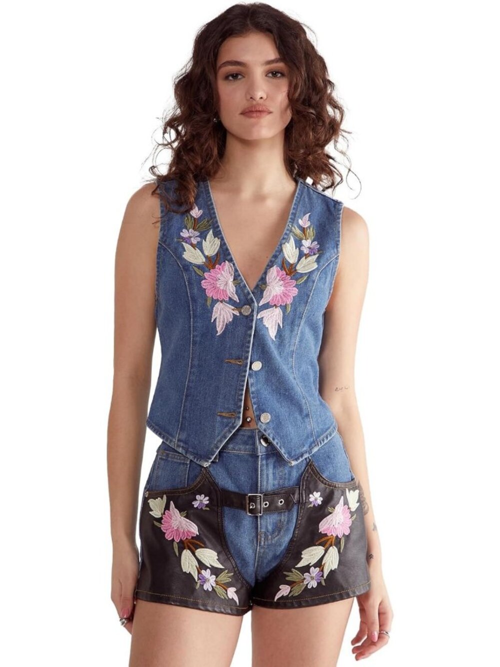 Floral Embroidered Denim Vest for Women | Stylish Summer Layering Piece